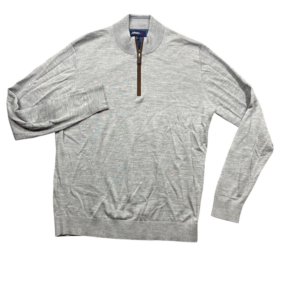 Johnnie-O Large Grey Sweater Long Sleeve 1/4 Zip Lightweight Soft